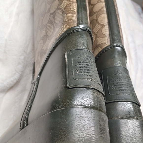 Coach Tristee Signature Tall Rain Boots Lace Back Brown Black Women's Size 8B - Picture 8 of 12